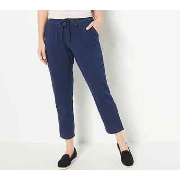 NWT Susan Graver SG Sport Petite Knit Drawstring Ankle Pants Sz M Navy Blue - Picture 1 of 10